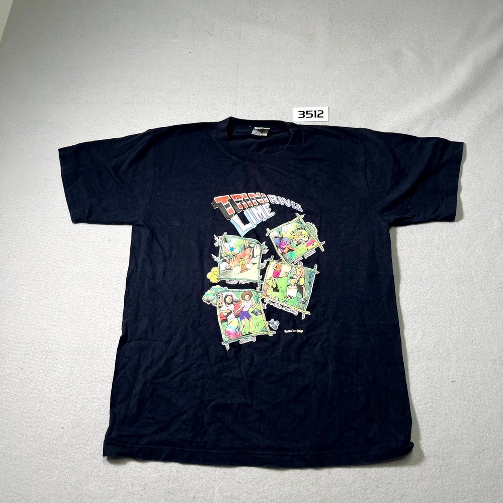 Vintage Suntan‎ T Shirt Mens Medium Black Trini River Lime Graphic Cotton Retro